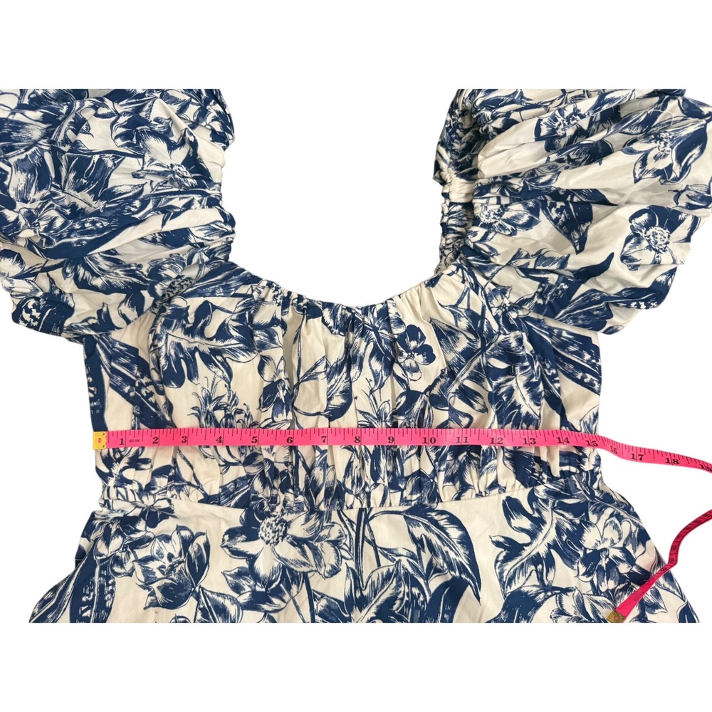 Abercrombie & Fitch Blue White Floral Puff Sleeve Smocked Mini Dress Toile M - Picture 3 of 5